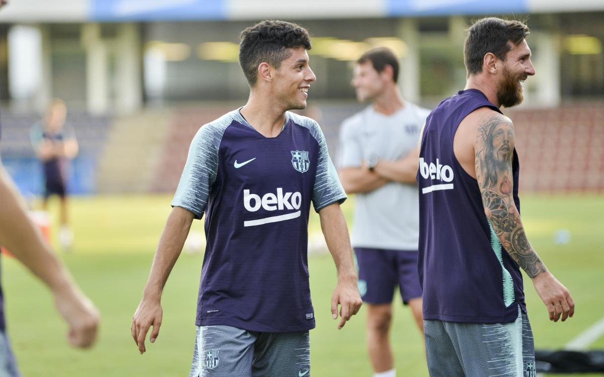 Entrenament conjunt amb el Barça B de Messi, Piqué, Sergio, Jordi Alba i Sergi Samper