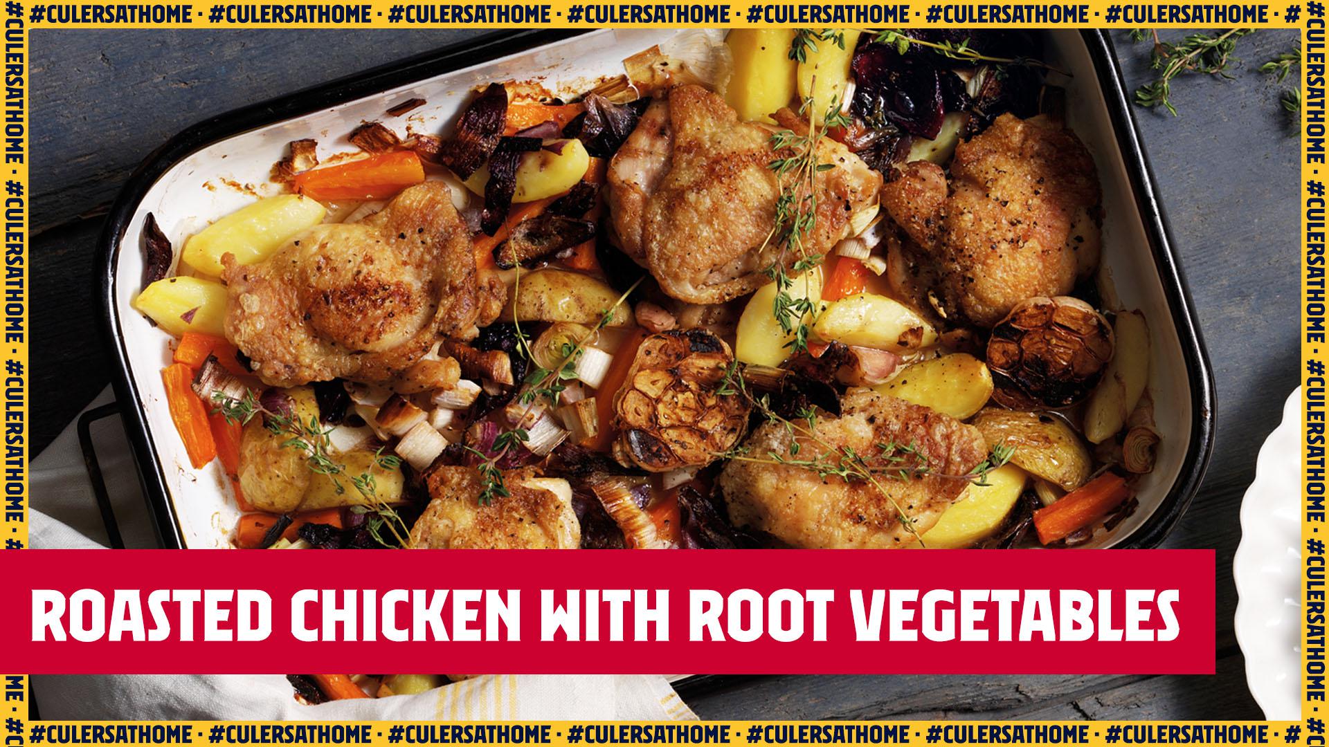 Baked chicken and root vegetables recipe