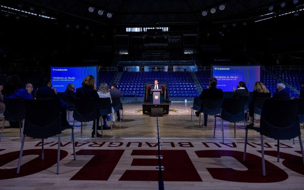 Joan Laporta, en su discurso en el Palau Blaugrana