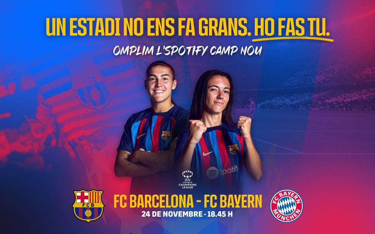 Ja disponibles les entrades per al Barça Femení – Bayern que es disputarà a l’Spotify Camp Nou