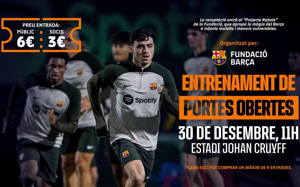 Entrenament de portes obertes del primer equip masculí, el 30 de desembre al Johan Cruyff