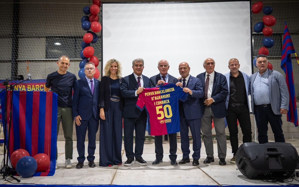 Joan Laporta, amb la PB d’Agramunt i Comarca en el seu 50è aniversari