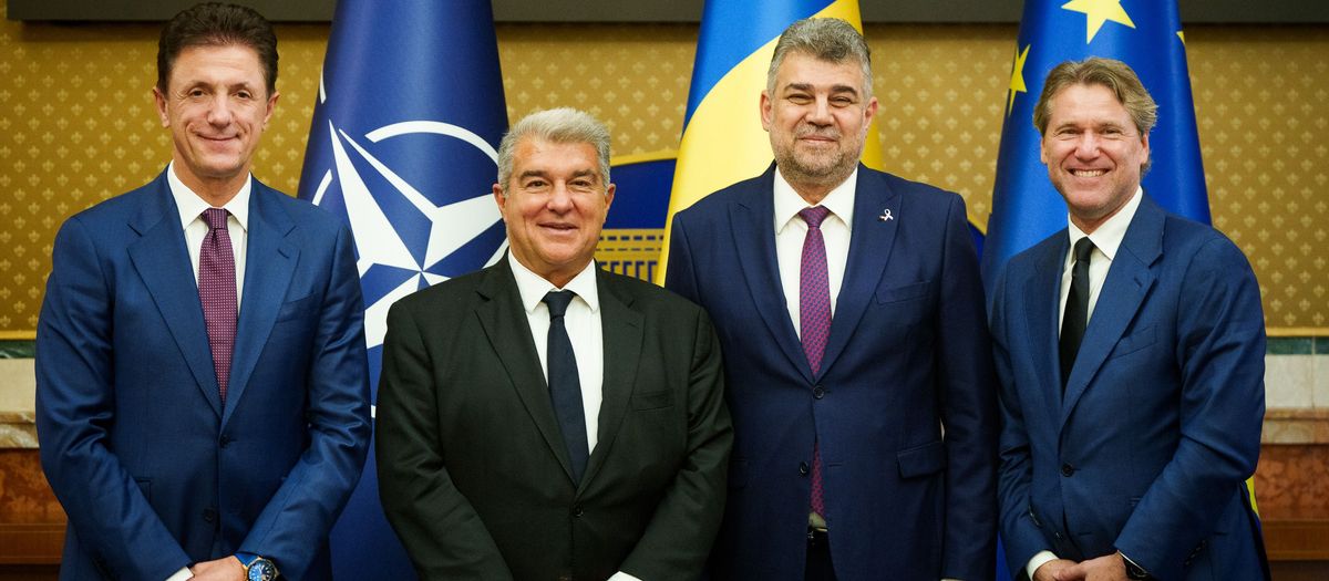 Joan Laporta welcomed by Romanian prime minister Marcel Ciolacu