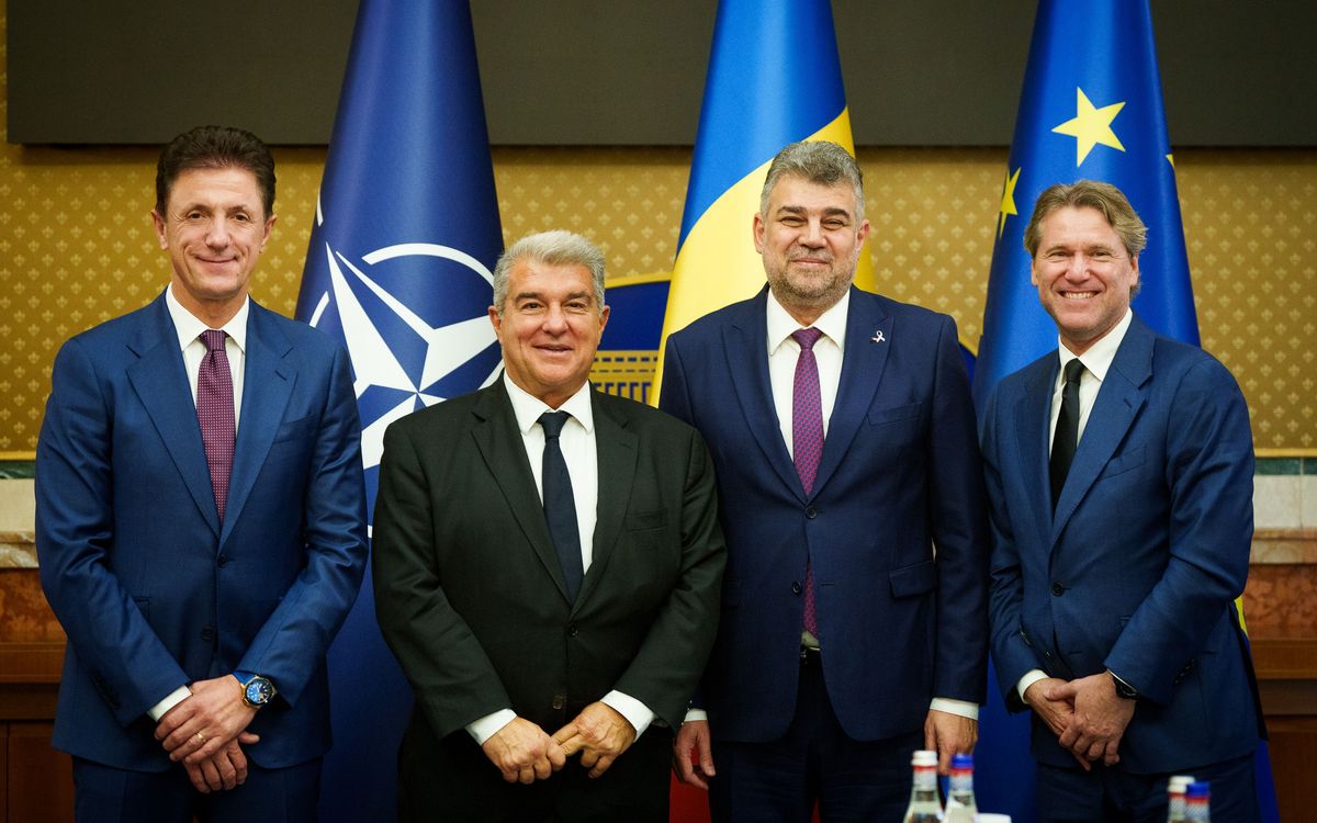 Joan Laporta welcomed by Romanian prime minister Marcel Ciolacu